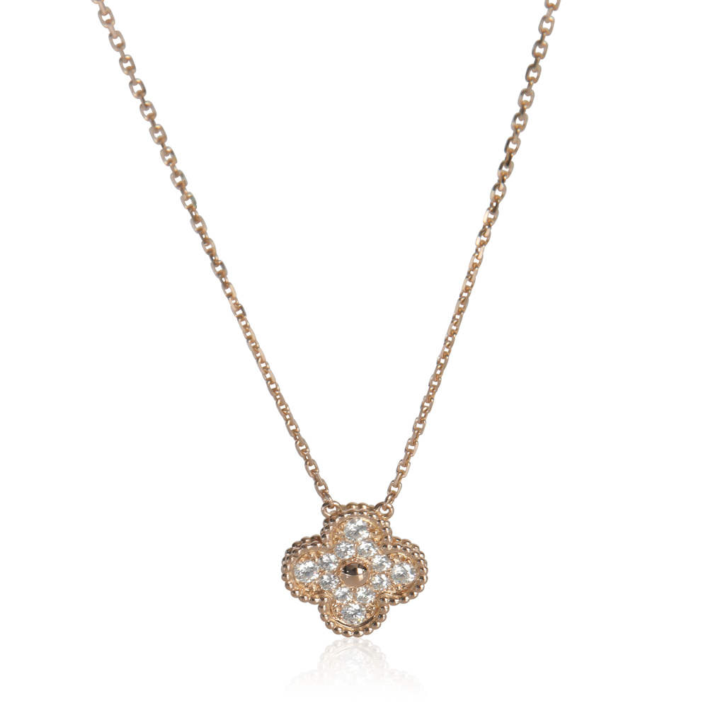 Van Cleef & Arpels Rose Gold Diamond Vintage Alhambra Pendant